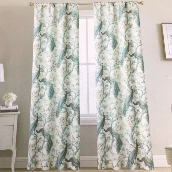 Laura Ashley Belvedere Peacock 4 Window Curtain Panels 2 Sets Blue Turquoise 84